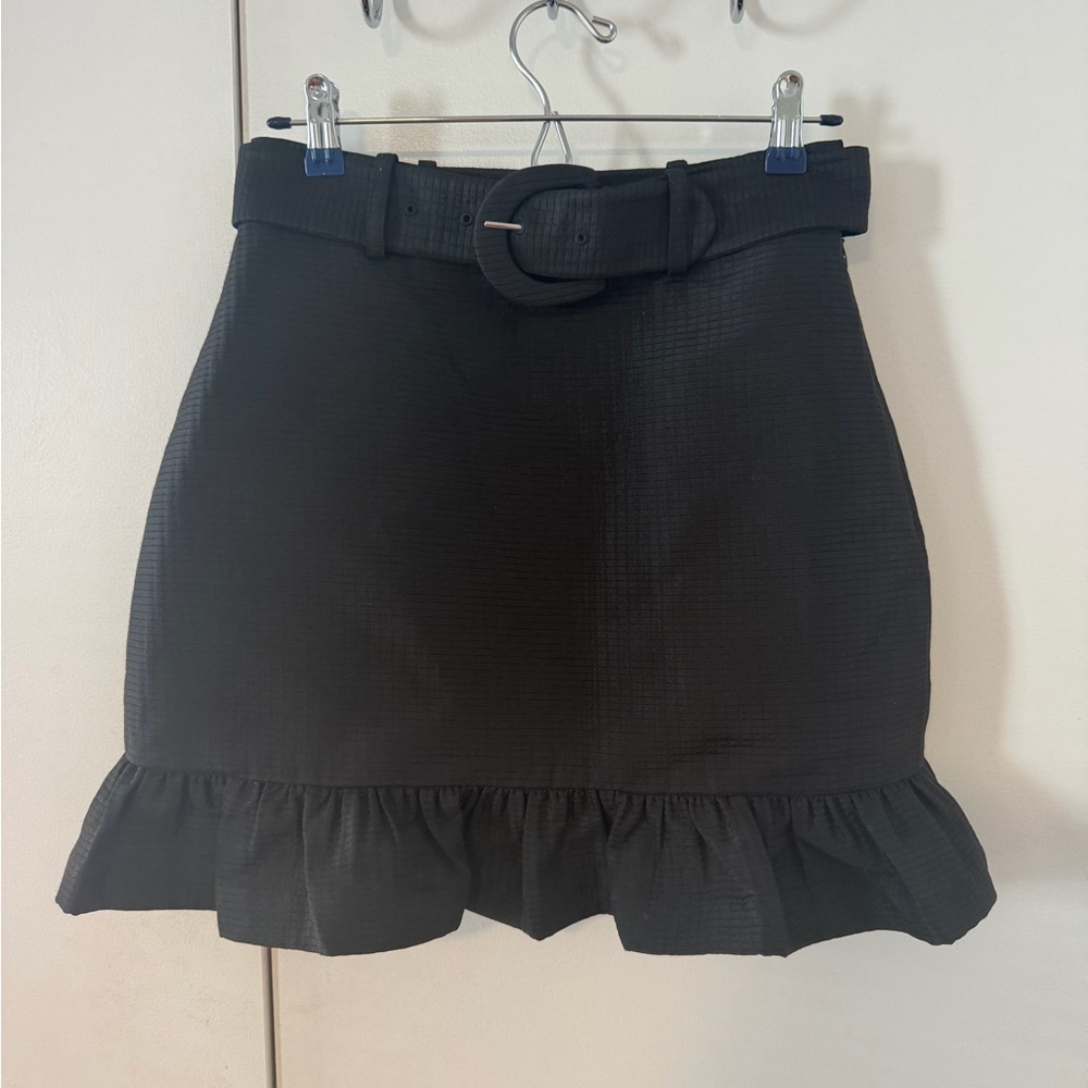 & Other Stories Black Mini Skirt with Ruffle Hem and Belt